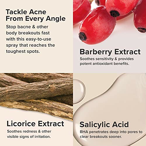 Acne treatment benefits with barberry, licorice extracts, and salicylic acid.