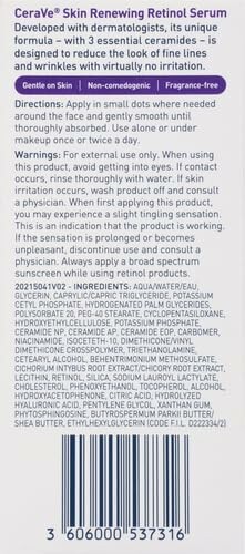 CeraVe Skin Renewing Retinol Serum packaging with directions and warnings