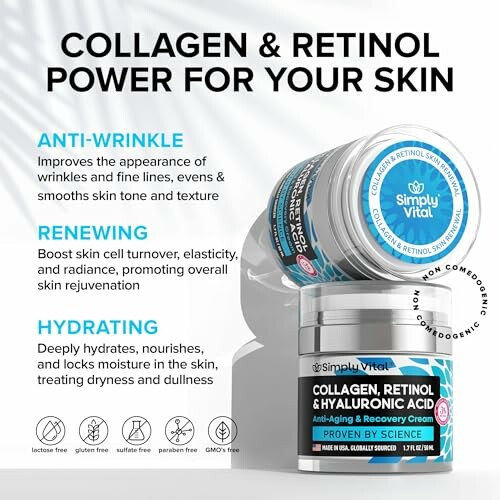 Collagen and retinol skincare cream with benefits description.