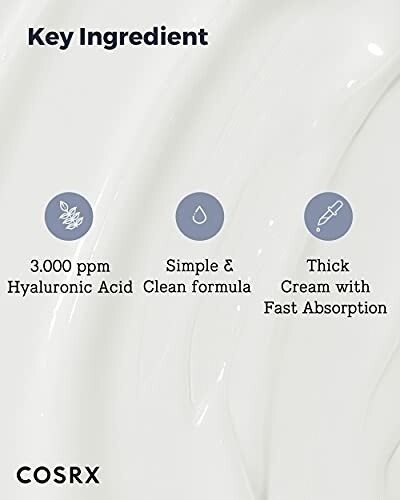 Key ingredient details for COSRX product highlighting hyaluronic acid.