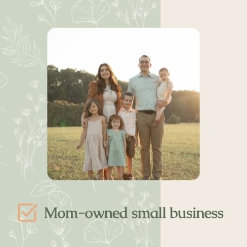 Family standing outdoors in a field, promoting mom-owned small business