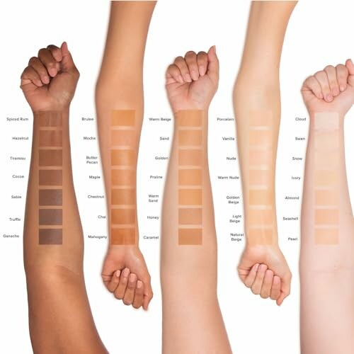 Various skin tone foundation swatches on different arms