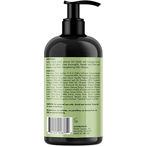 Back view of a hair conditioner bottle with ingredient list and instructions.