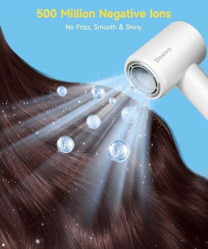 Hair dryer releasing negative ions onto hair for smoothness