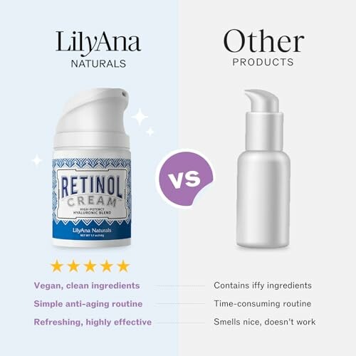 Comparison of LilyAna Naturals Retinol Cream vs other products with features highlighted.