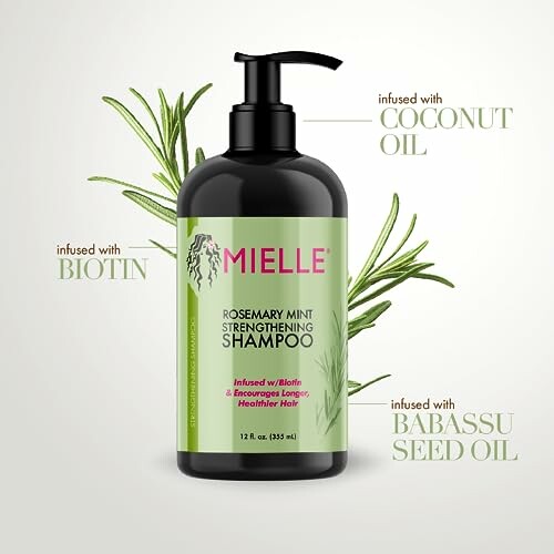 Mielle Rosemary Mint Strengthening Shampoo with natural oils.