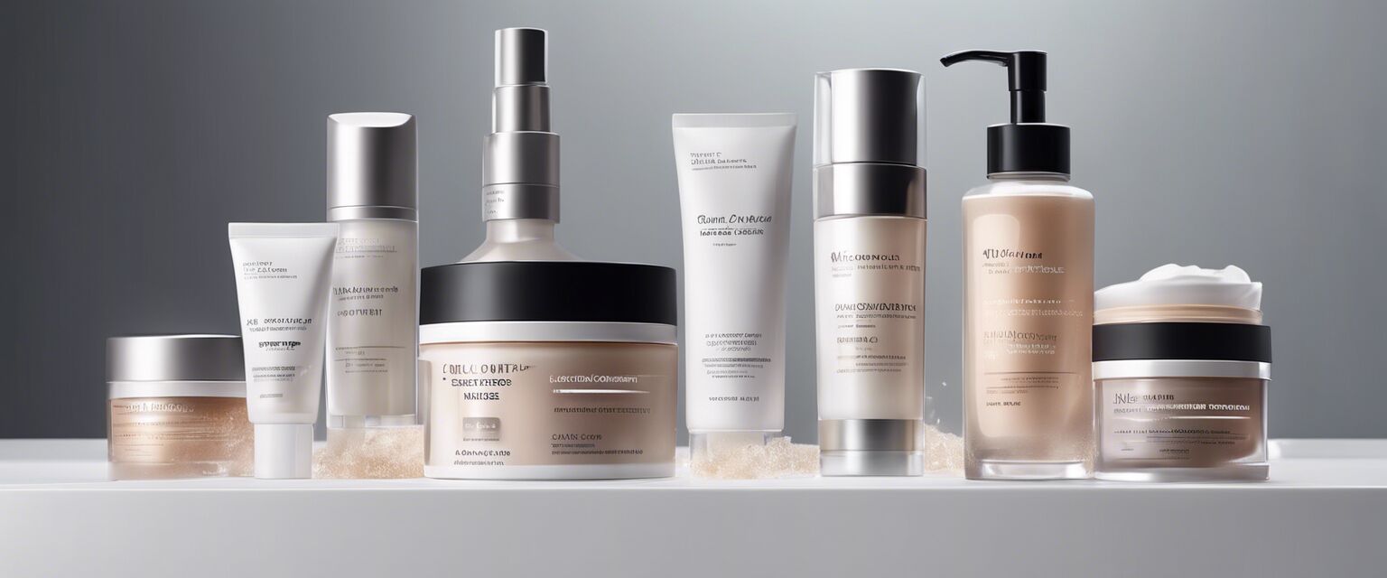 Skincare shelf with anti-aging products.